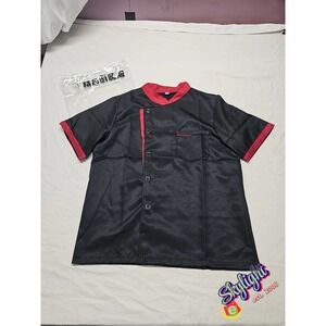 Unisex Chef Coat Cook Black Jacket Restaurant Kitchen Workwear Uniform Shirt L